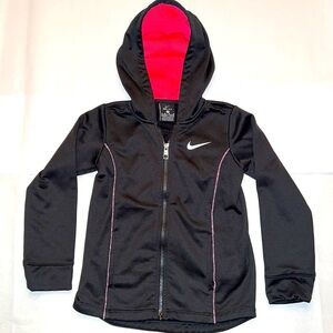 Nike Girls Dri Fit Zipper Hoodie Jacket Black with Pink Size 6/M